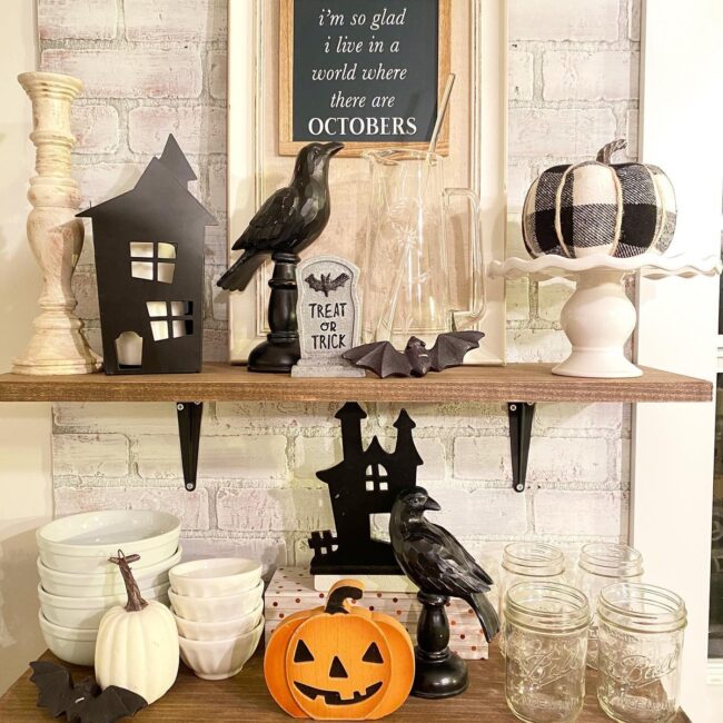 Black and White Halloween Shelf Decor