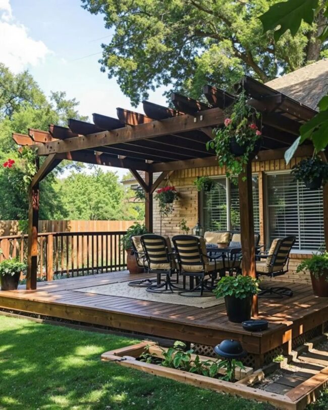 Stylish Outdoor Dining Space with Pergola