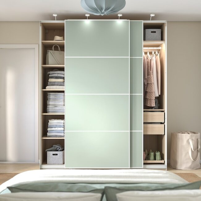 Soft Green Wardrobe with Open Shelves