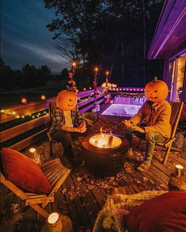 Pumpkin-Headed Fire Pit Fun