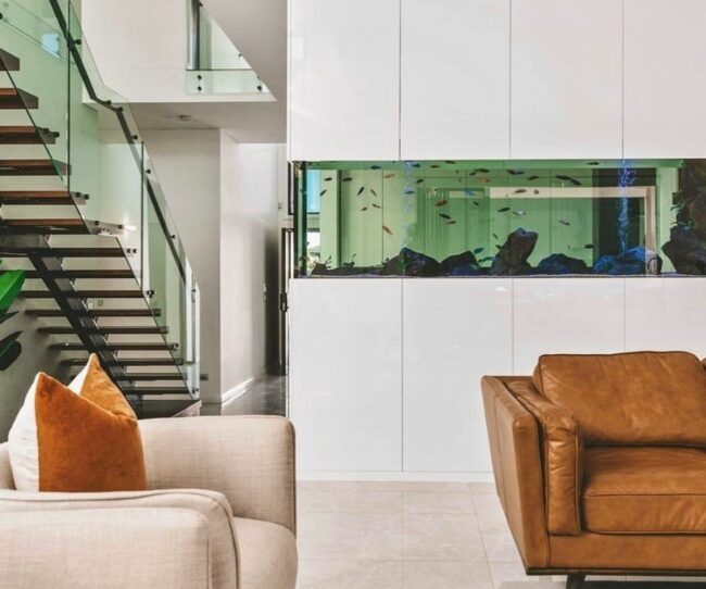 Built-In Fish Tank in Modern Living Room