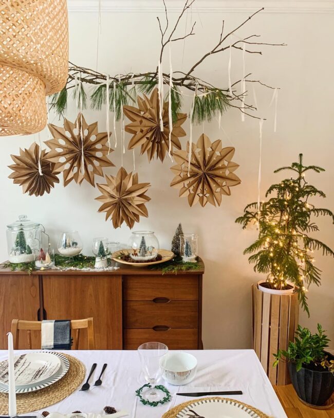 A Boho Christmas Dining Room with Soft Textures