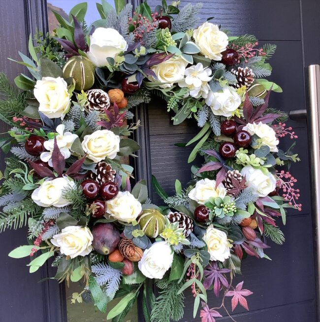 A Timeless White Rose & Pinecone Wreath