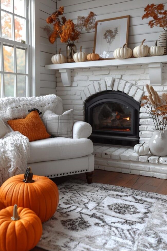 Cozy Cottage Charm with White Pumpkins